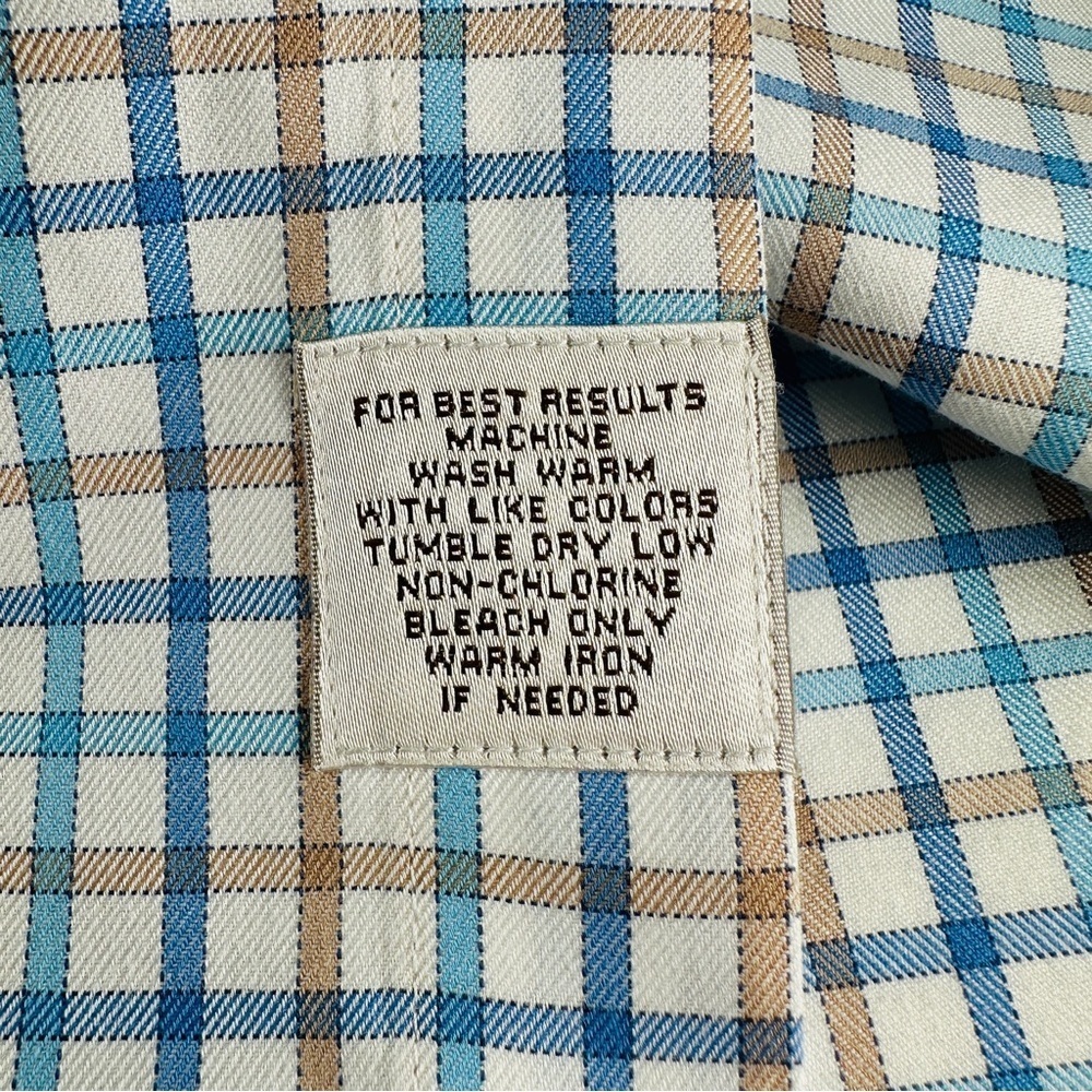 Peter Millar Mens Large Blue Brown Checkered Plaid Long Sleeve Button Down Shirt - Picture 9 of 9